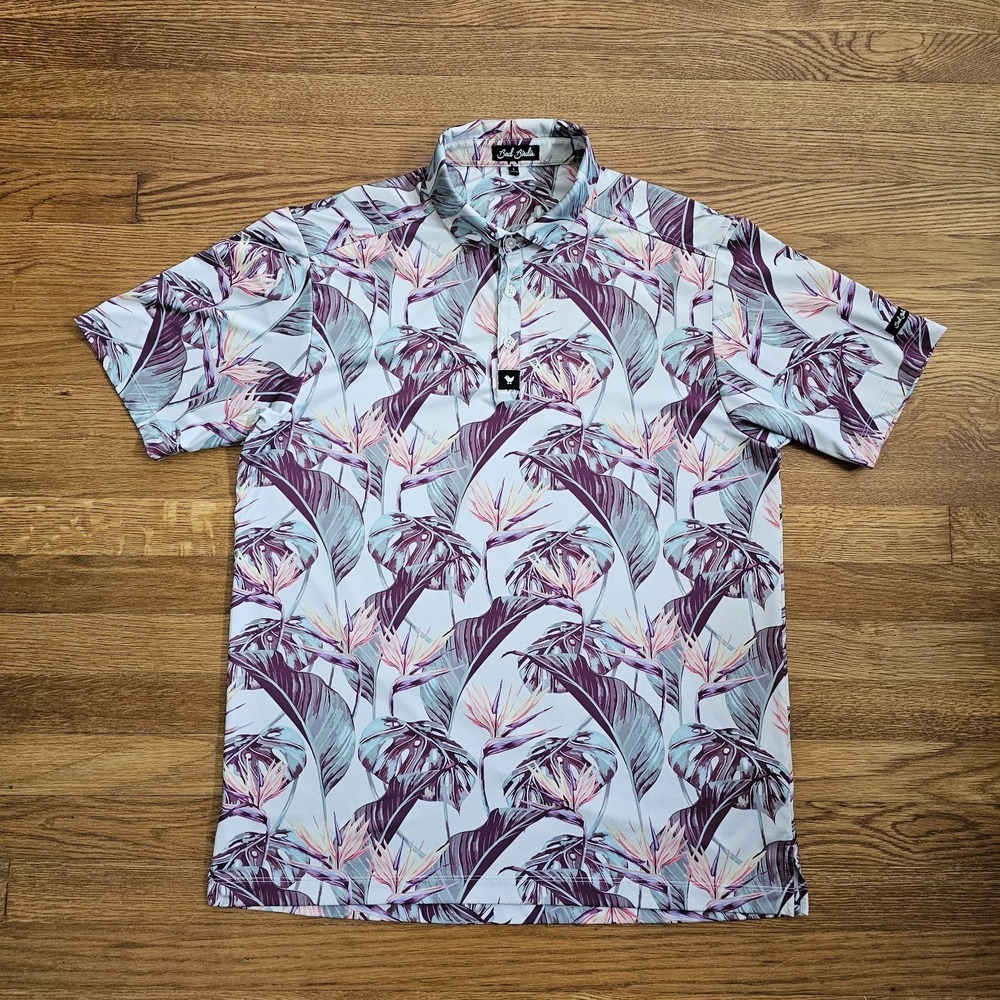 Bad Birdie Men's Large Shaka Golf Polo Shirt Blue Floral